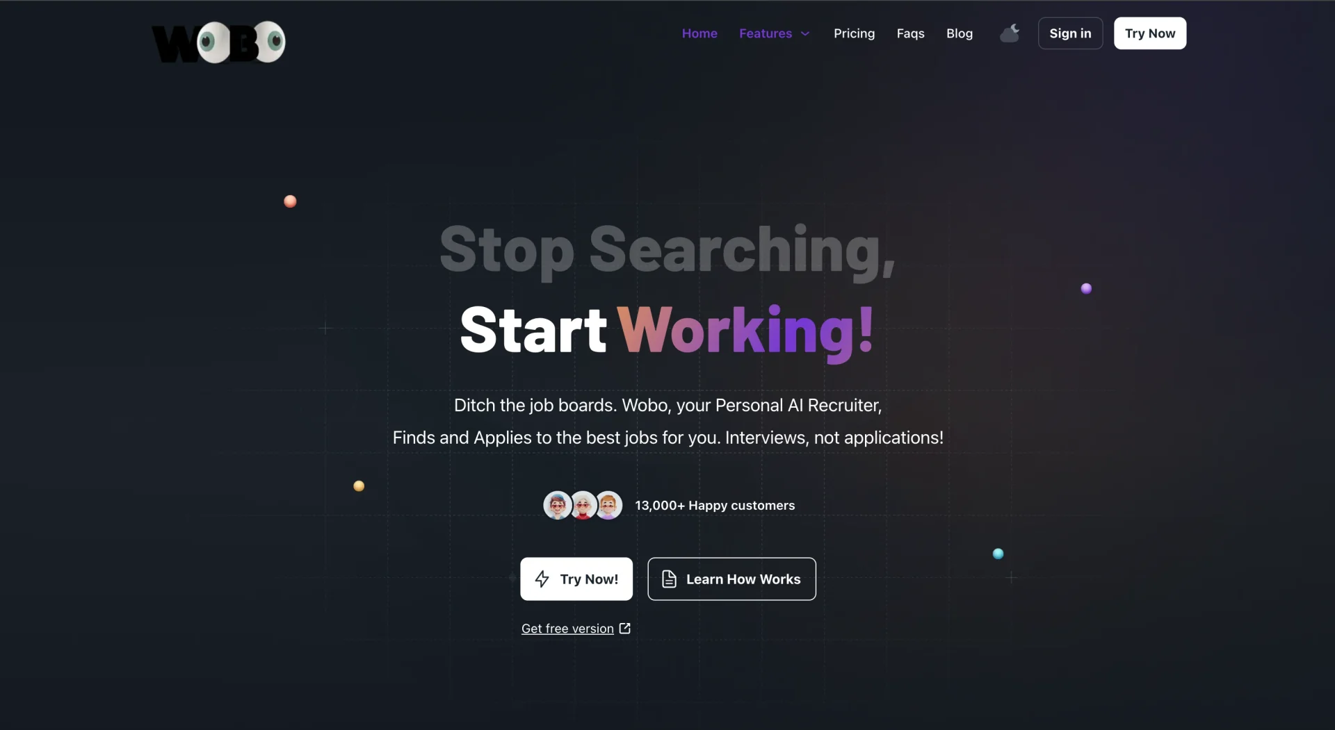 Wobo AI platform interface displaying persona creation and personalized job matching