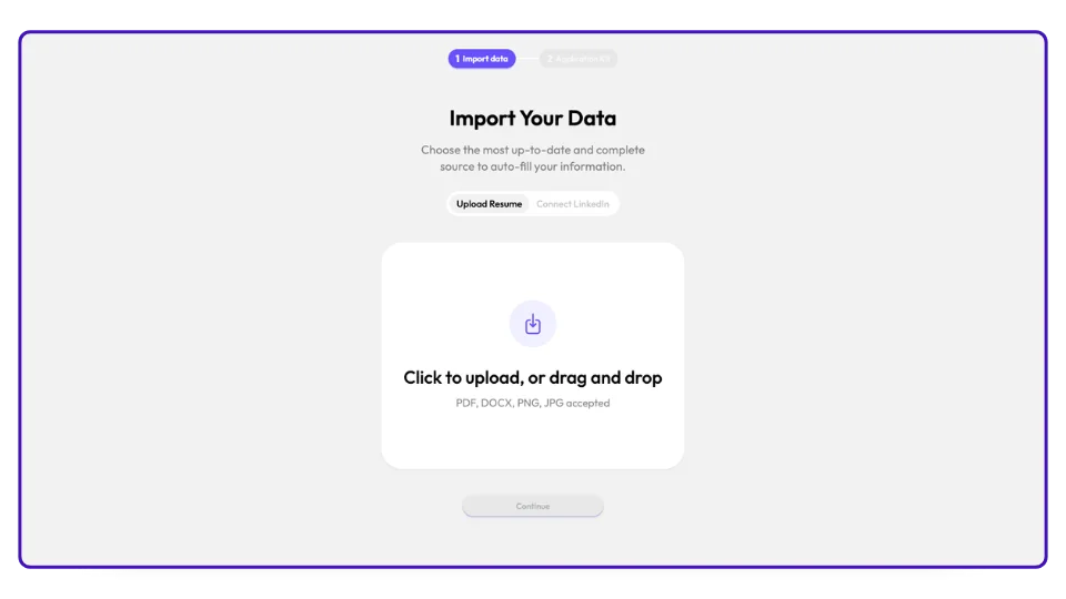 AIApply onboarding screen showing account creation and first impressions