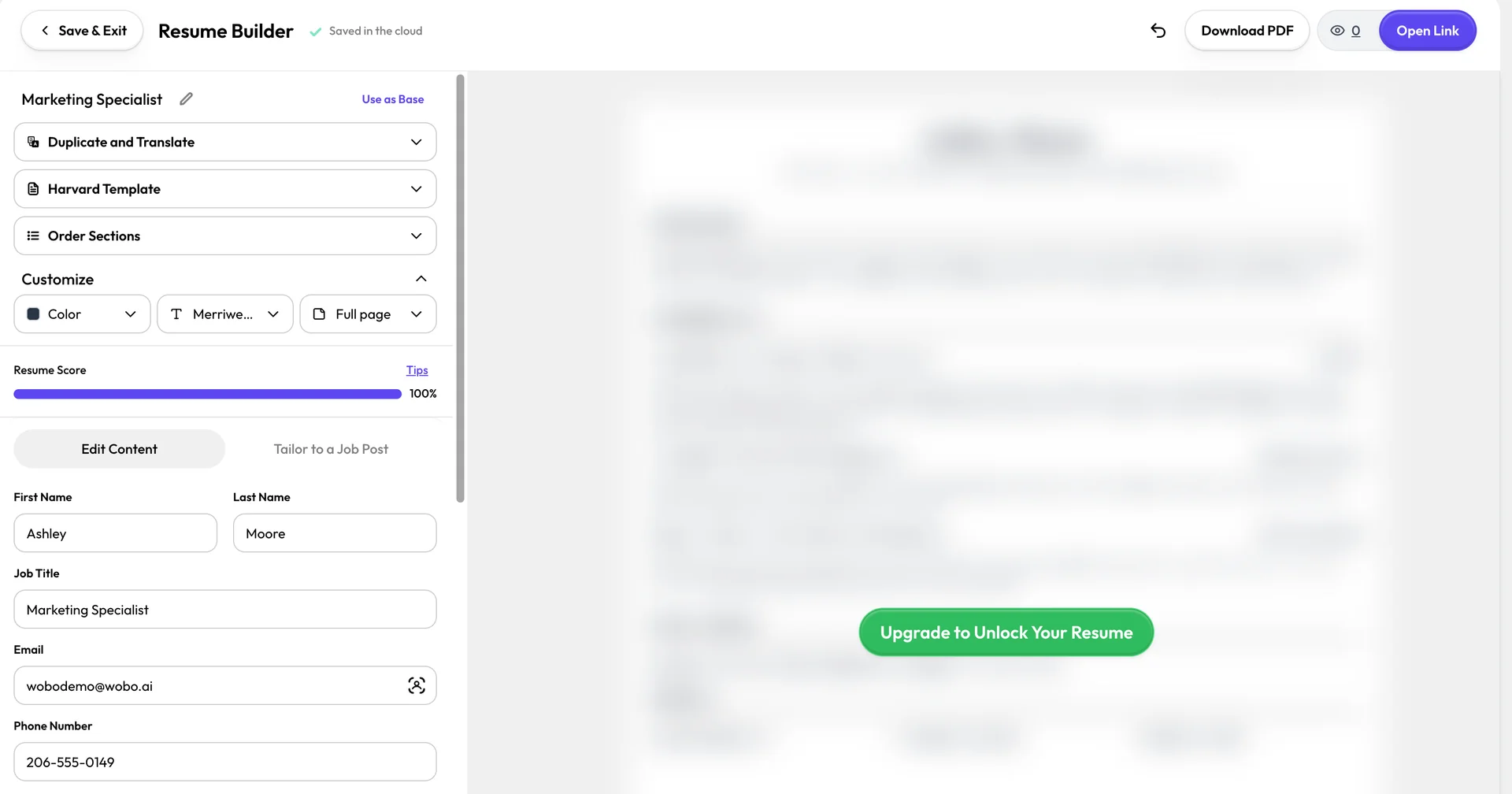 AIApply AI Resume Builder interface showing template selection and AI editing features