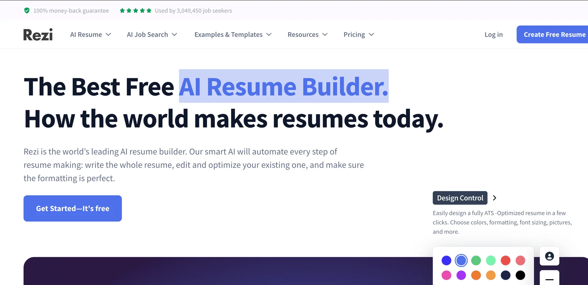 Rezi.ai cover letter editor showing ATS optimization features and keyword analysis