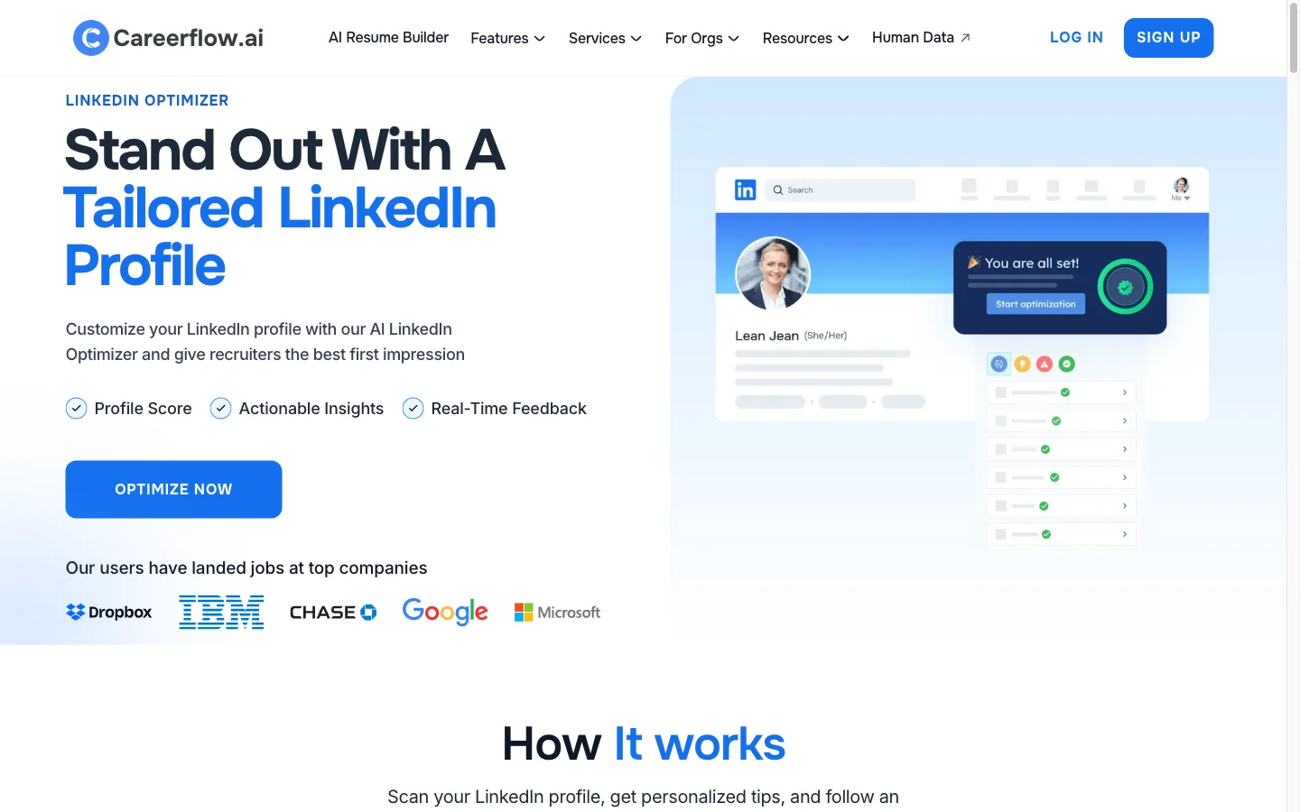 Careerflow review of the free AI LinkedIn Profile Optimizer Chrome extension page