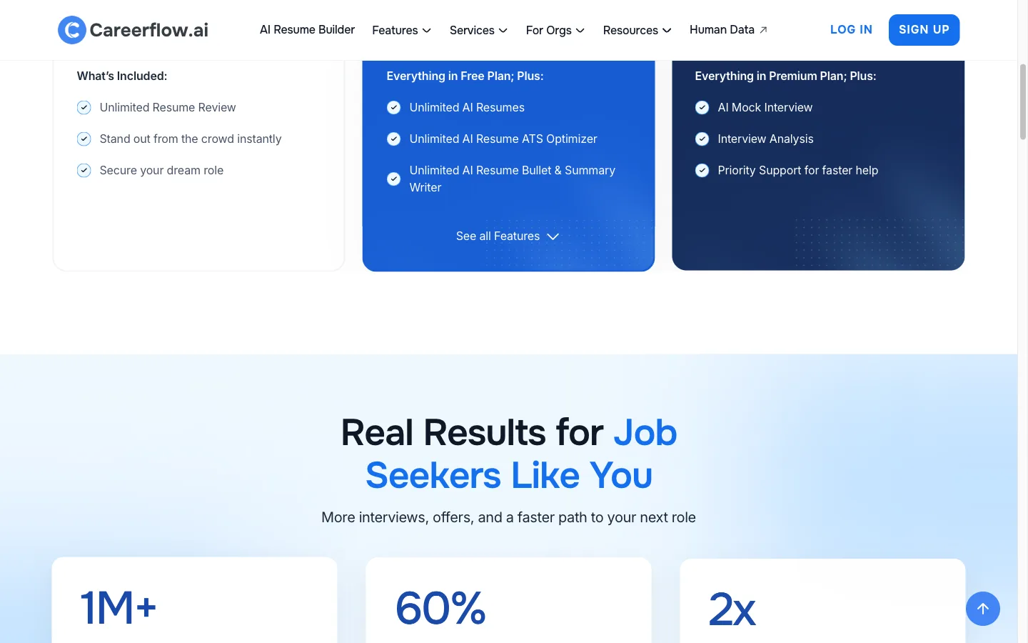 Careerflow Premium pricing plans comparing Premium and Premium Plus tiers