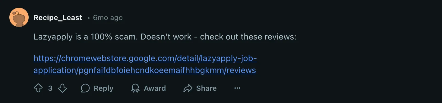 Community feedback on LazyApply Chrome extension limitations