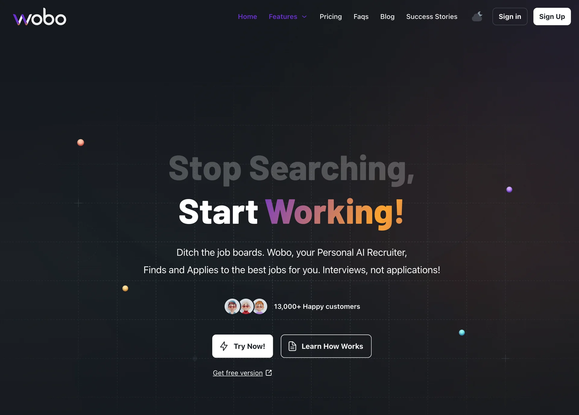 Wobo AI dashboard showing personalized job matching interface