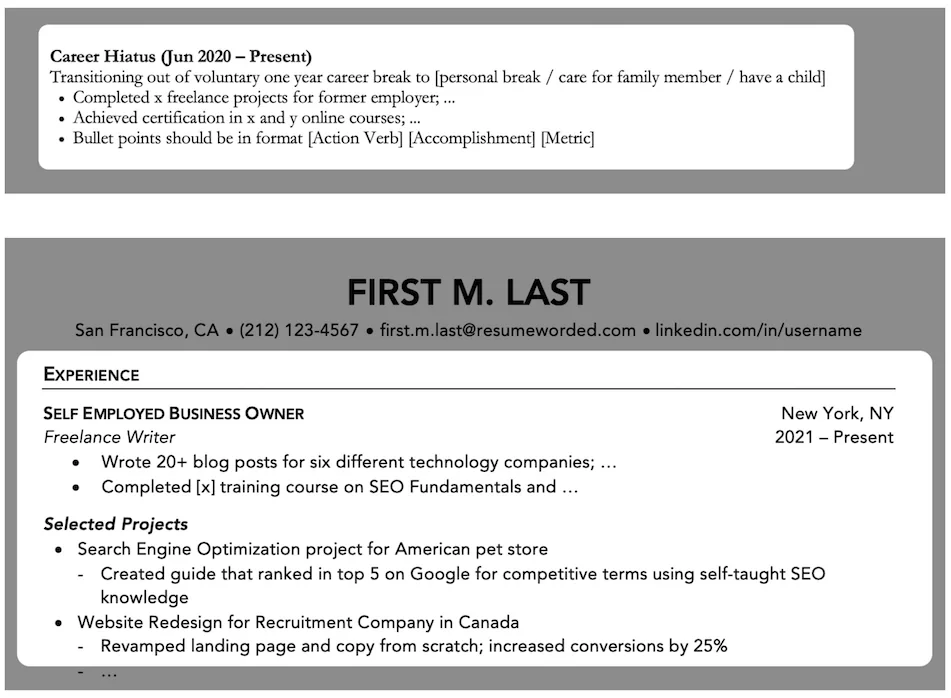 Resume title for career gaps showing professional development during breaks