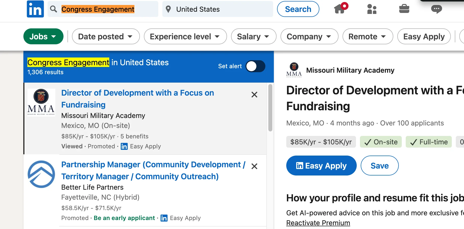 LinkedIn job title search results showing validated job titles for Wobo profile optimization